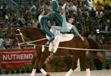 What is equestrian vaulting, and how is it performed?